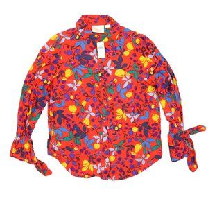 Maeve Anthropologie Women 12 Long Sleeve Button Shirt Blouse Floral Fruit Red
